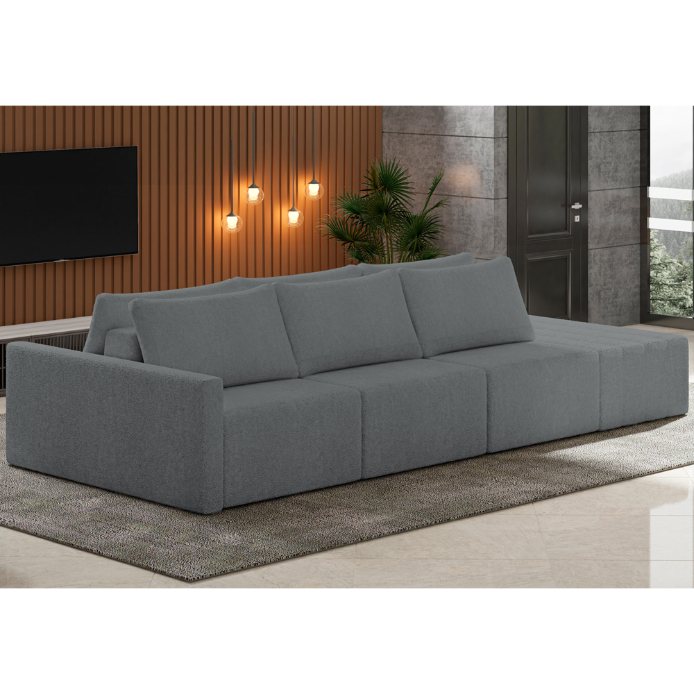 Sofá Ilha Modular Para Sala 342cm com Puff Dublin K01 Bouclê Cinza - Lyam Decor