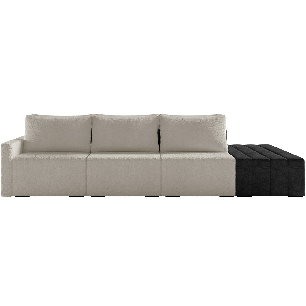 Sofá Ilha Modular Para Sala 342cm com Puff Dublin K01 Bouclê Creme e Sintético Preto - Lyam Decor
