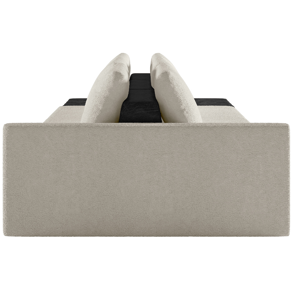 Sofá Ilha Modular Para Sala 342cm com Puff Dublin K01 Bouclê Creme e Sintético Preto - Lyam Decor