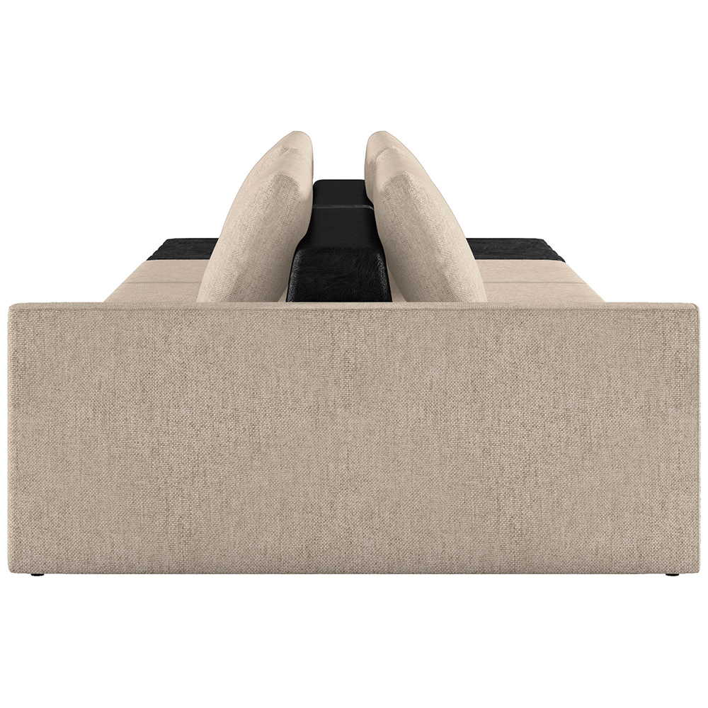 Sofá Ilha Modular Para Sala 342cm com Puff Dublin K01 Linho Bege e Sintético Preto - Lyam Decor