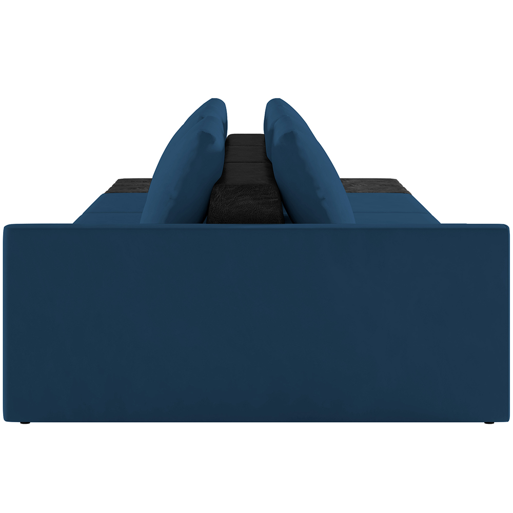 Sofá Ilha Modular Para Sala 342cm com Puff Dublin K01 Veludo Azul Marinho TA7028 e Sintético Preto TF7036