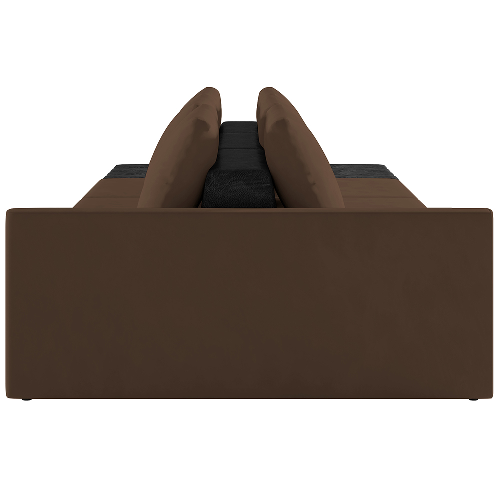 Sofá Ilha Modular Para Sala 342cm com Puff Dublin K01 Veludo Marrom TA7031 e Sintético Preto TF7036
