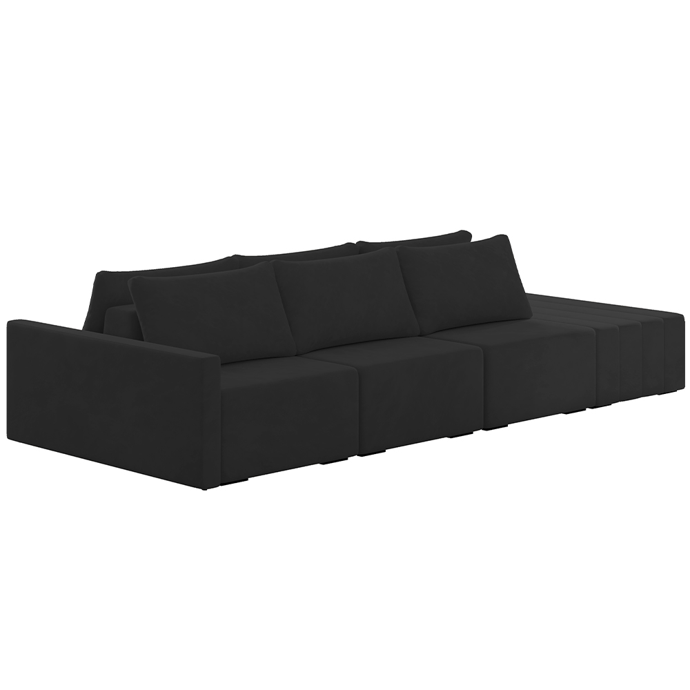 Sofá Ilha Modular Para Sala 342cm com Puff Dublin K01 Veludo Preto - Lyam Decor