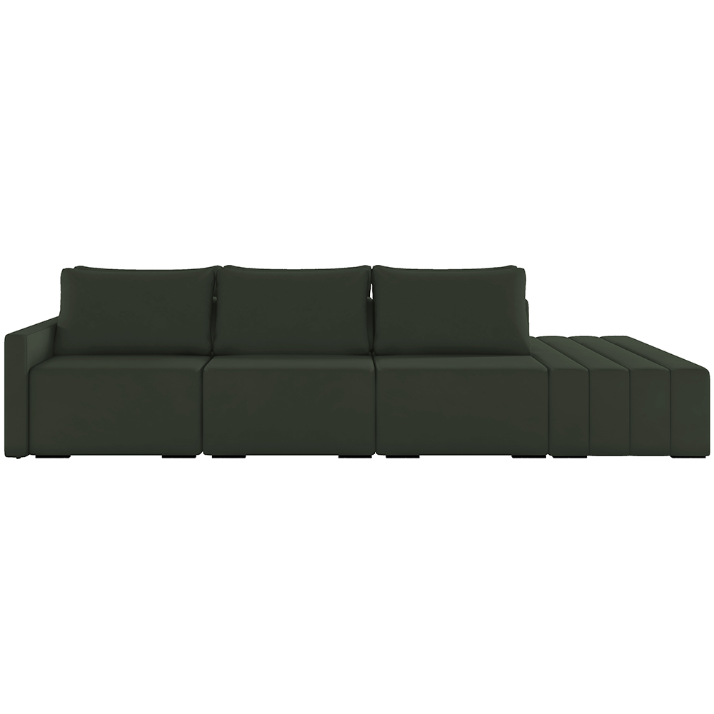 Sofá Ilha Modular Para Sala 342cm com Puff Dublin K01 Veludo Verde - Lyam Decor