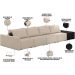 Sofá Ilha Modular Para Sala 392cm com Puff Dublin K01 Linho Bege e Sintético Preto - Lyam Decor