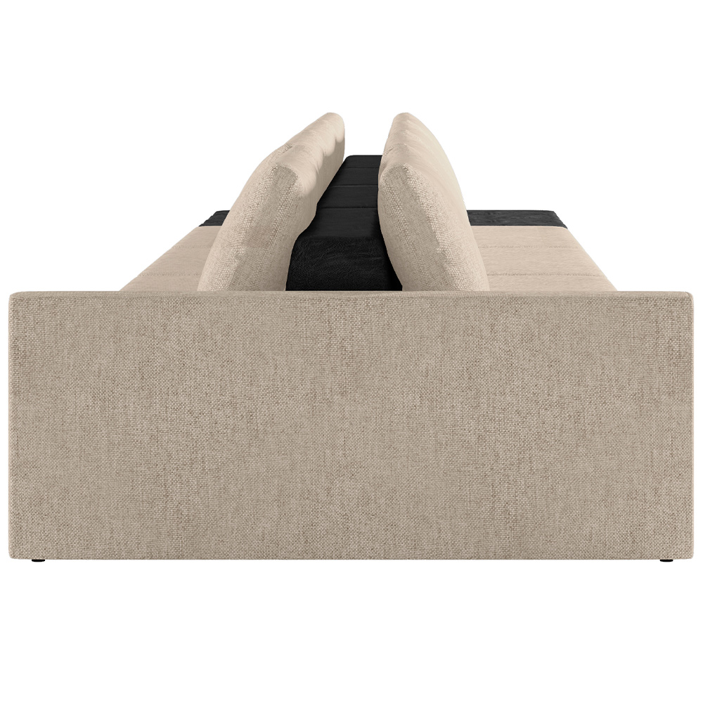Sofá Ilha Modular Para Sala 392cm com Puff Dublin K01 Linho Bege e Sintético Preto - Lyam Decor