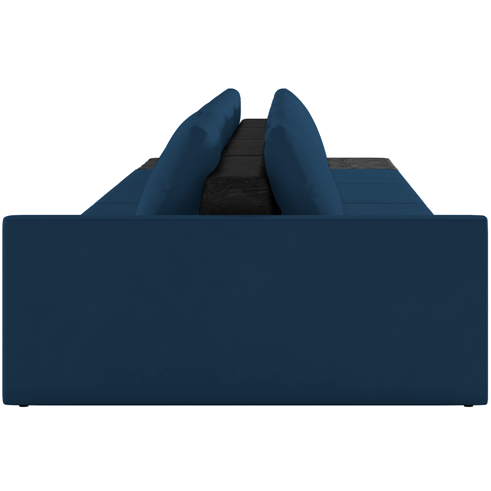 Sofá Ilha Modular Para Sala 392cm com Puff Dublin K01 Veludo Azul Marinho TA7028 e Sintético Preto TF7036
