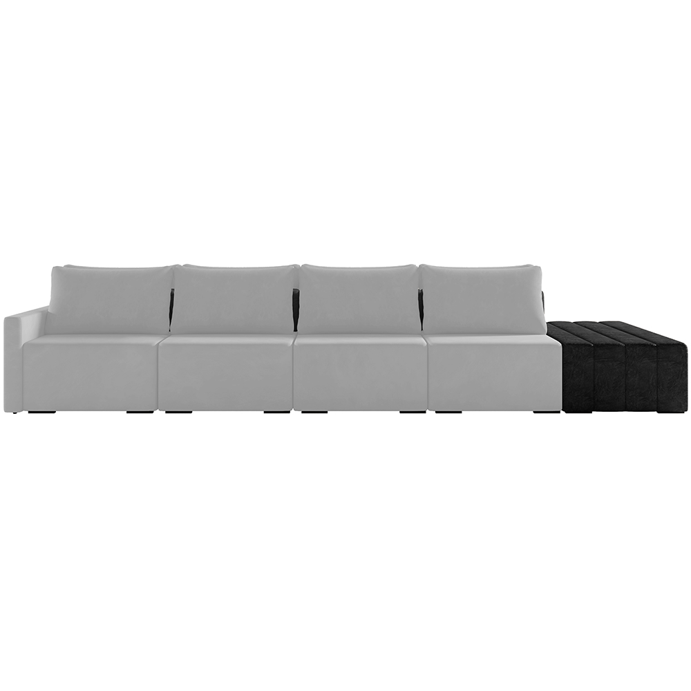 Sofá Ilha Modular Para Sala 392cm com Puff Dublin K01 Veludo Cinza TA7030 e Sintético Preto TF7036