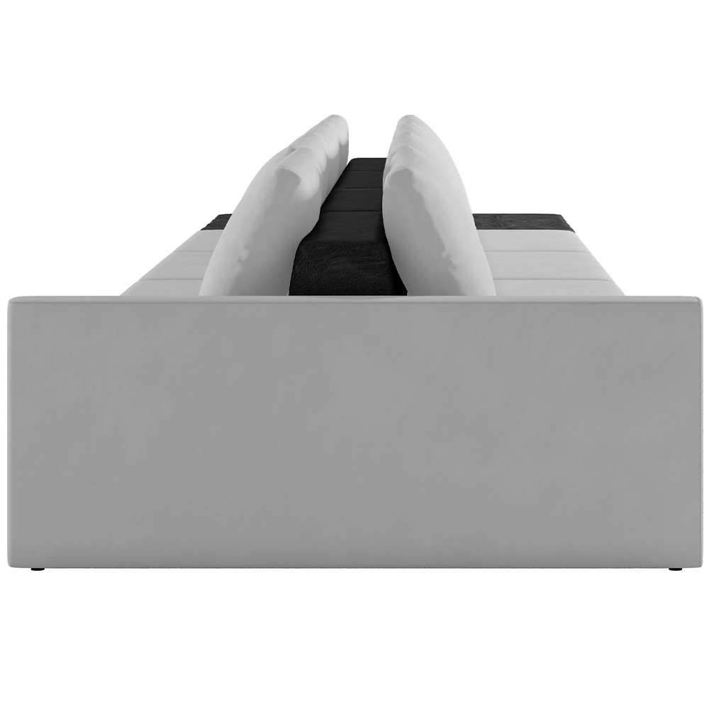 Sofá Ilha Modular Para Sala 392cm com Puff Dublin K01 Veludo Cinza TA7030 e Sintético Preto TF7036