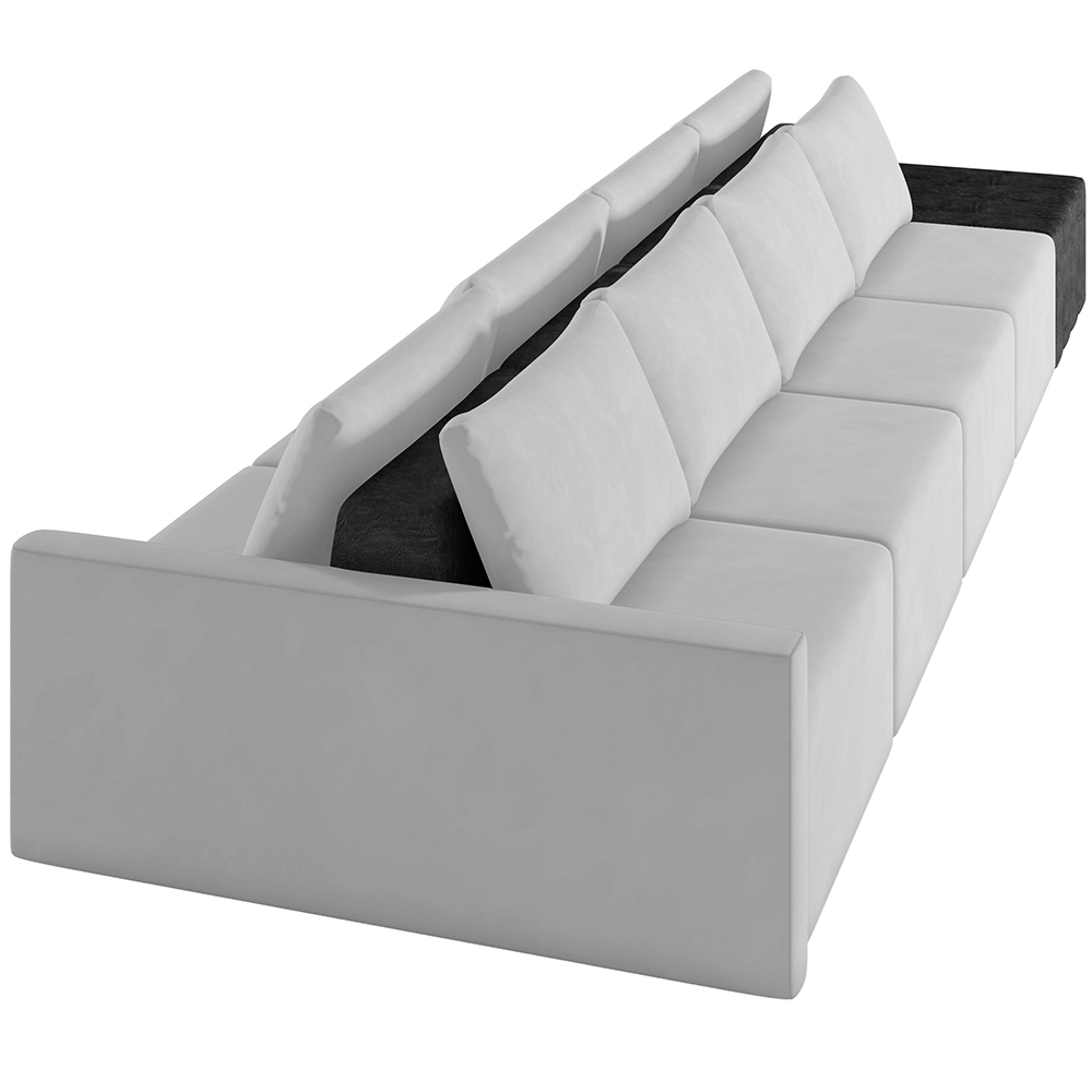 Sofá Ilha Modular Para Sala 392cm com Puff Dublin K01 Veludo Cinza TA7030 e Sintético Preto TF7036