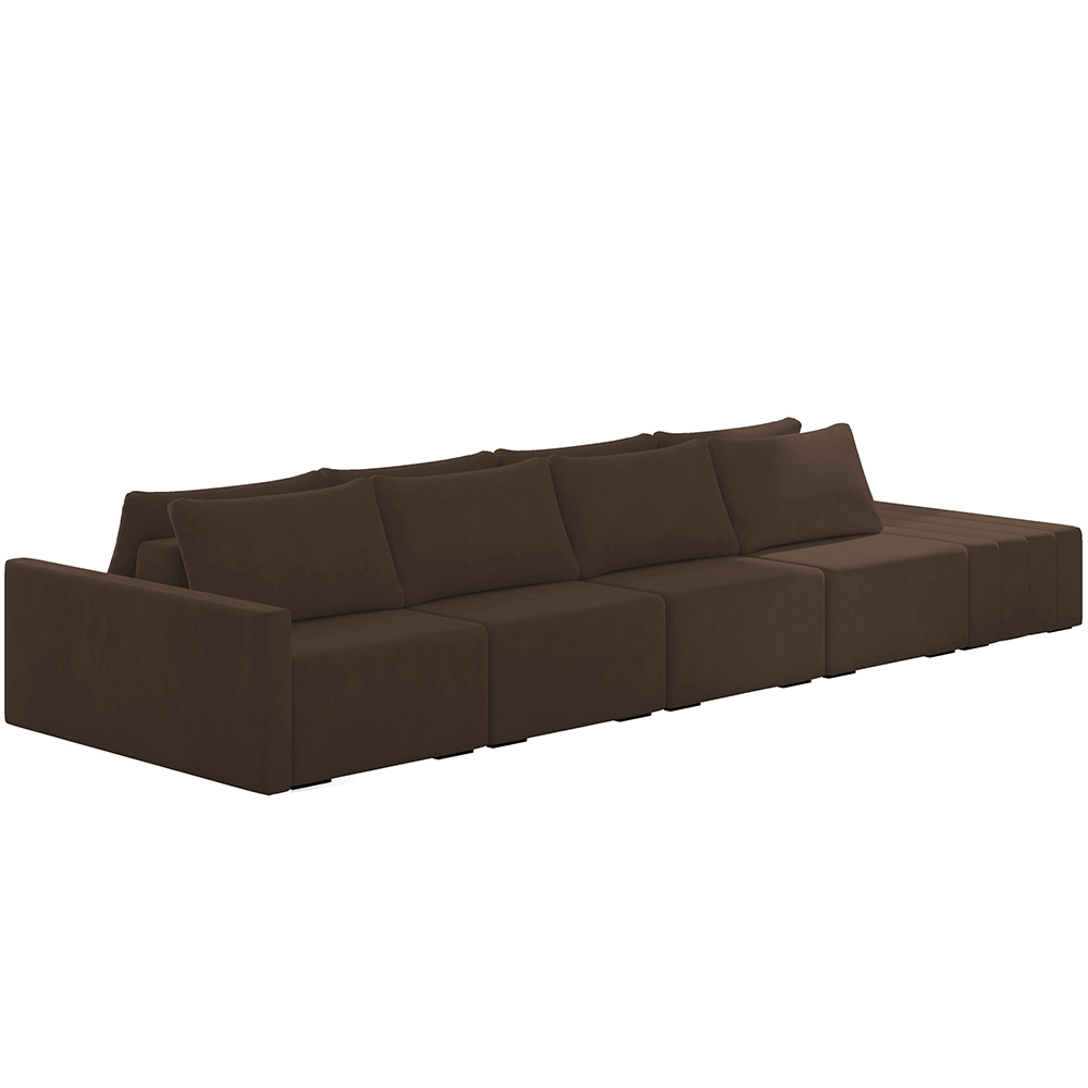 Sofá Ilha Modular Para Sala 392cm com Puff Dublin K01 Veludo Marrom - Lyam Decor