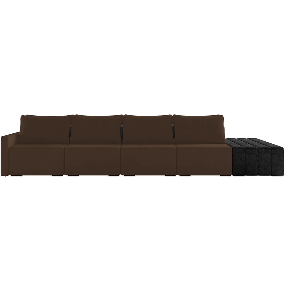 Sofá Ilha Modular Para Sala 392cm com Puff Dublin K01 Veludo Marrom TA7031 e Sintético Preto TF7036