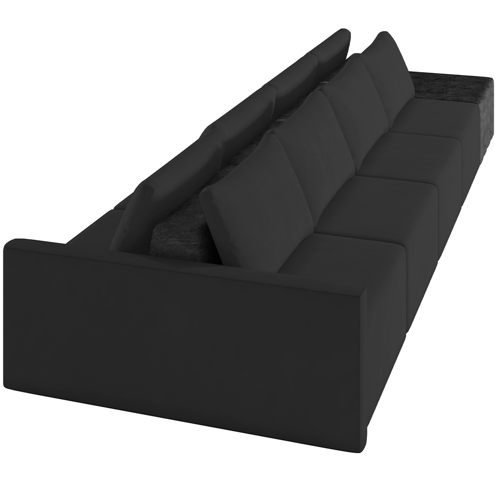 Sofá Ilha Modular Para Sala 392cm com Puff Dublin K01 Veludo Preto e Sintético Preto - Lyam Decor