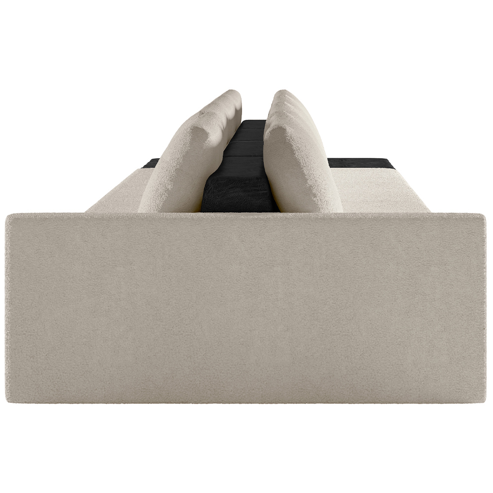 Sofá Ilha Modular Para Sala 432cm com Puff Dublin K01 Bouclê Creme e Sintético Preto - Lyam Decor