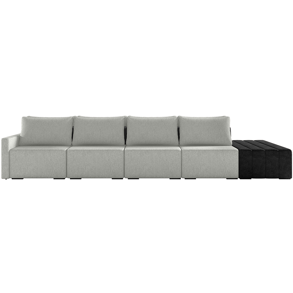 Sofá Ilha Modular Para Sala 432cm com Puff Dublin K01 Linho Cinza e Sintético Preto - Lyam Decor