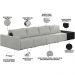 Sofá Ilha Modular Para Sala 432cm com Puff Dublin K01 Linho Cinza e Sintético Preto - Lyam Decor
