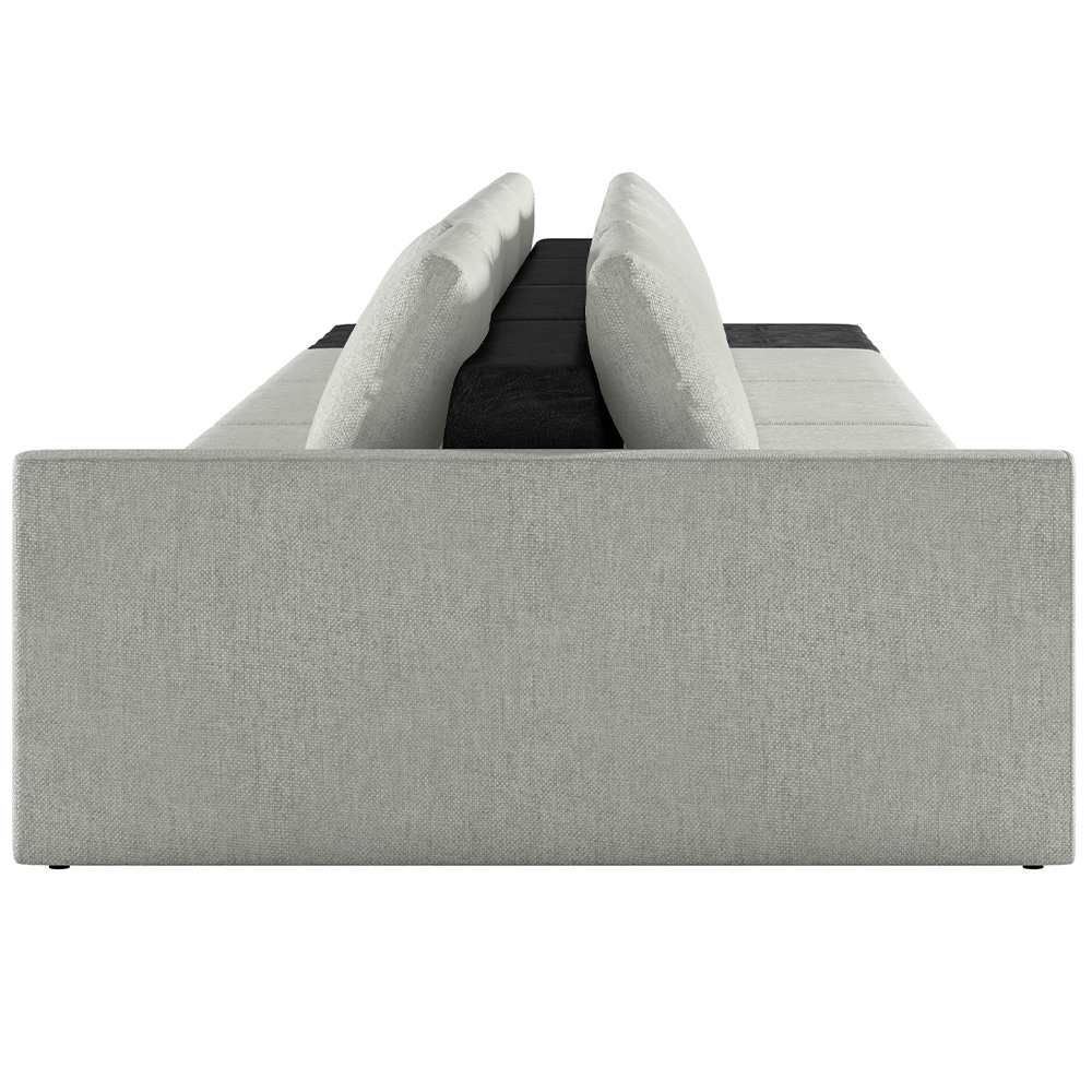 Sofá Ilha Modular Para Sala 432cm com Puff Dublin K01 Linho Cinza e Sintético Preto - Lyam Decor