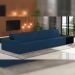 Sofá Ilha Modular Para Sala 432cm com Puff Dublin K01 Veludo Azul Marinho TA7028 e Sintético Preto TF7036