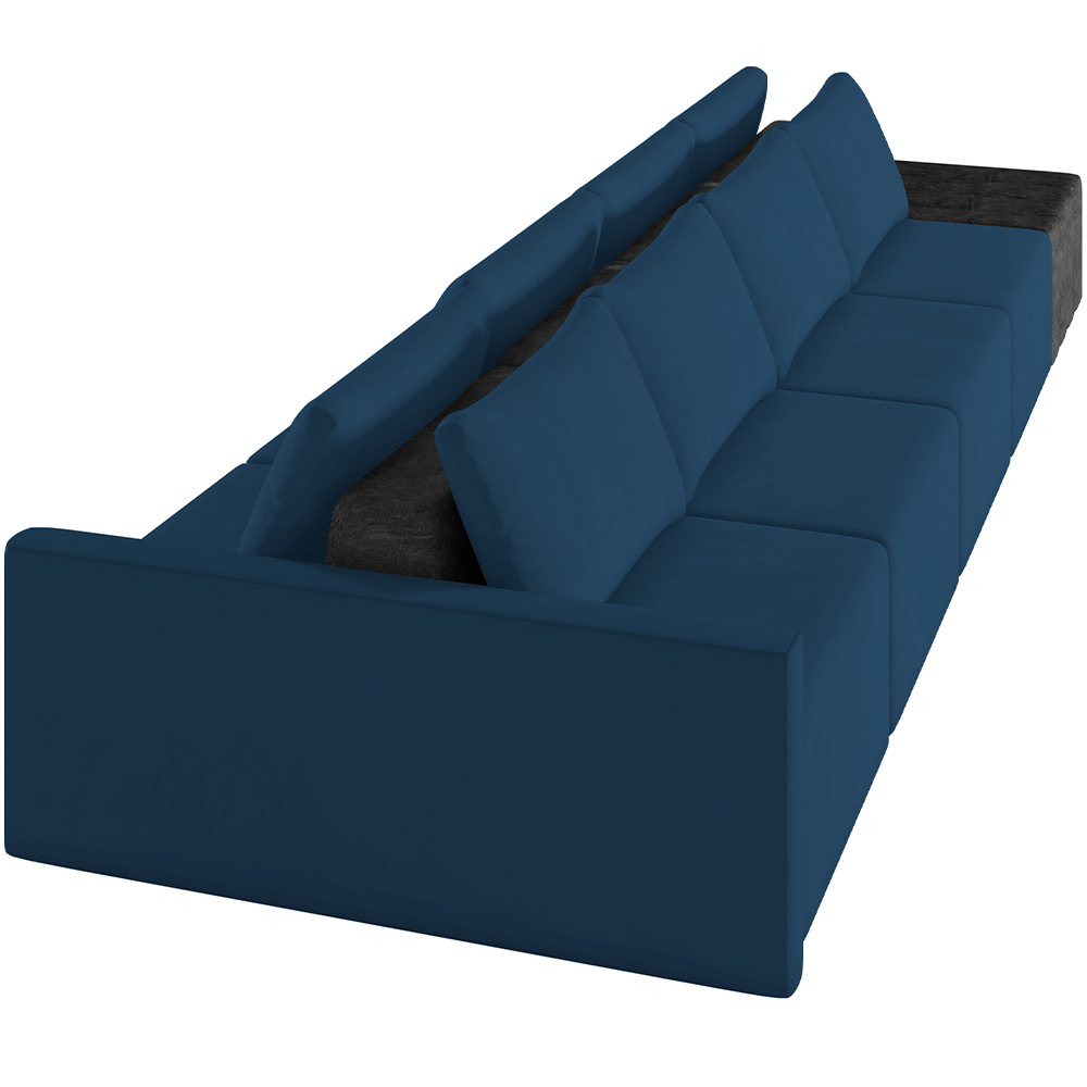 Sofá Ilha Modular Para Sala 432cm com Puff Dublin K01 Veludo Azul Marinho TA7028 e Sintético Preto TF7036