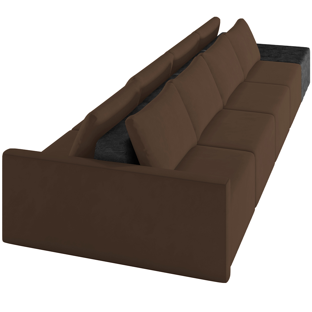 Sofá Ilha Modular Para Sala 432cm com Puff Dublin K01 Veludo Marrom TA7031 e Sintético Preto TF7036