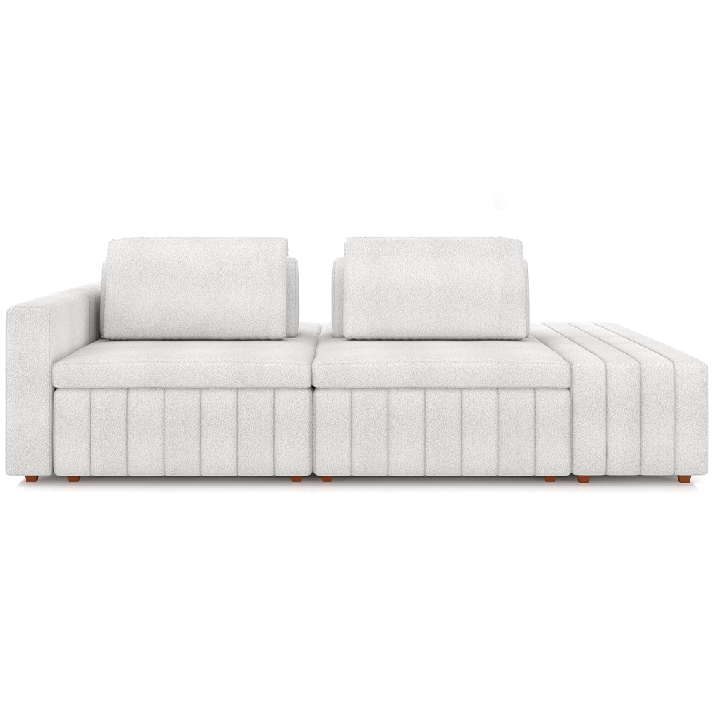 Sofá Ilha com Puff para Sala Living 245cm Amber M03 Bouclê Branco - Lyam Decor
