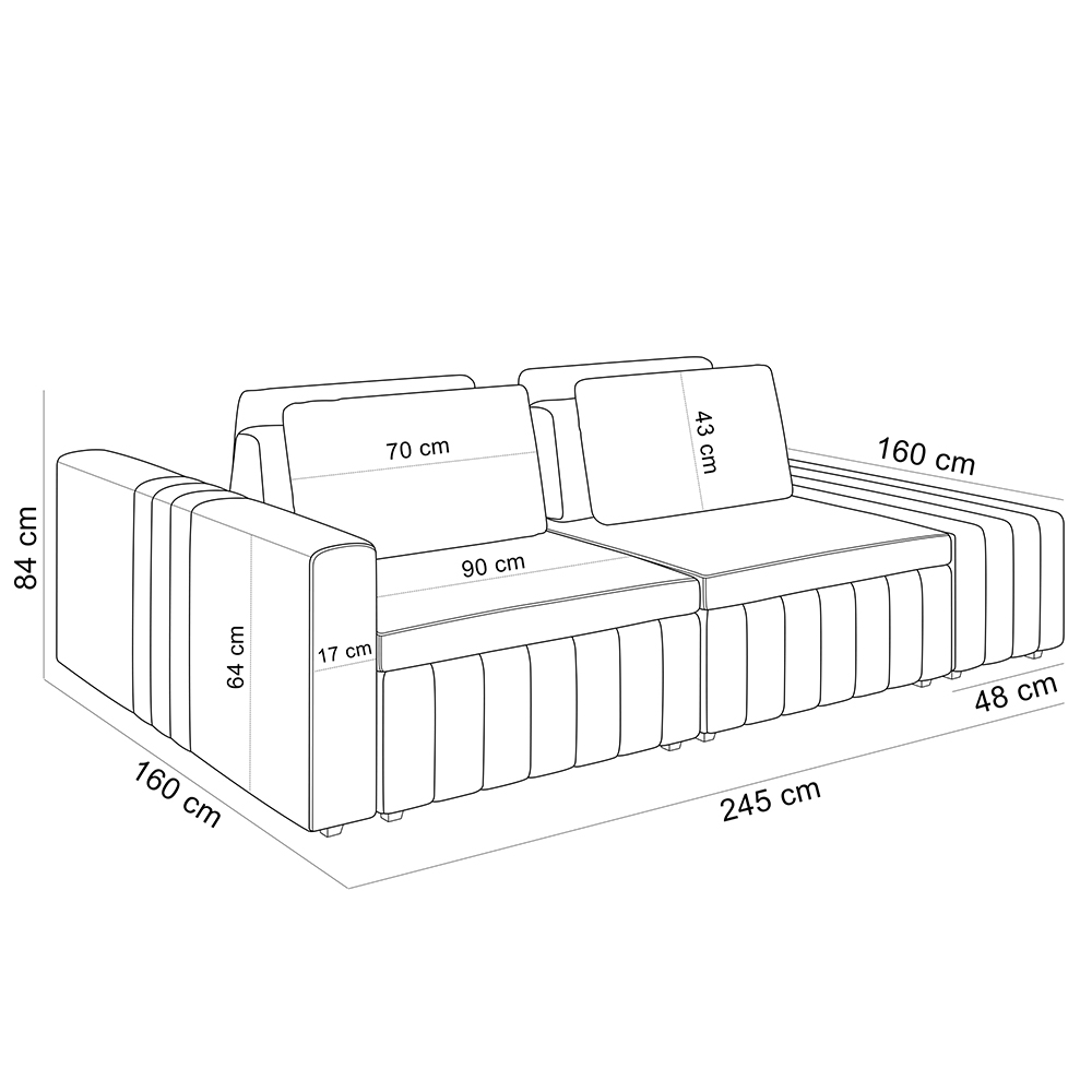 Sofá Ilha com Puff para Sala Living 245cm Amber M03 Bouclê Branco - Lyam Decor