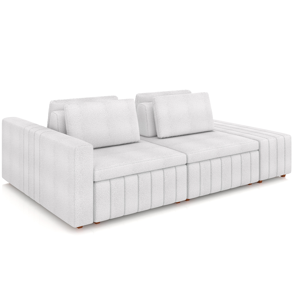 Sofá Ilha com Puff para Sala Living 265cm Amber M03 Bouclê Branco - Lyam Decor