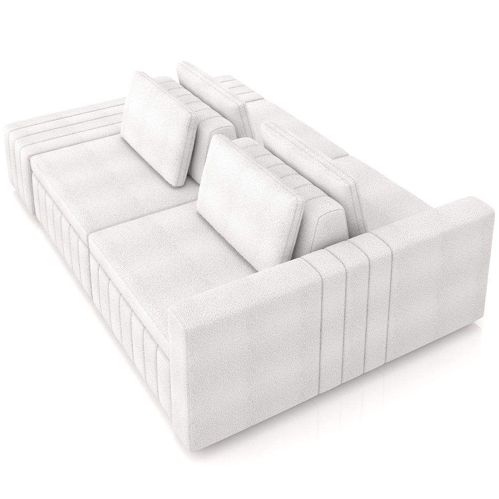Sofá Ilha com Puff para Sala Living 285cm Amber M03 Bouclê Branco - Lyam Decor