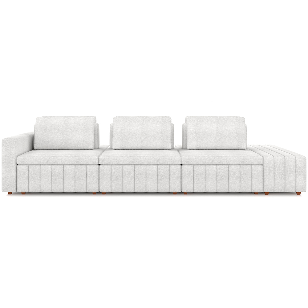 Sofá Ilha com Puff para Sala Living 335cm Amber M03 Bouclê Branco - Lyam Decor