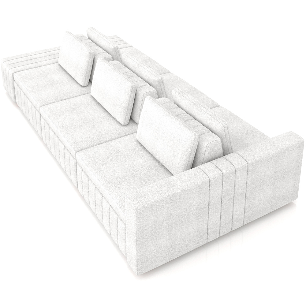 Sofá Ilha com Puff para Sala Living 335cm Amber M03 Bouclê Branco - Lyam Decor