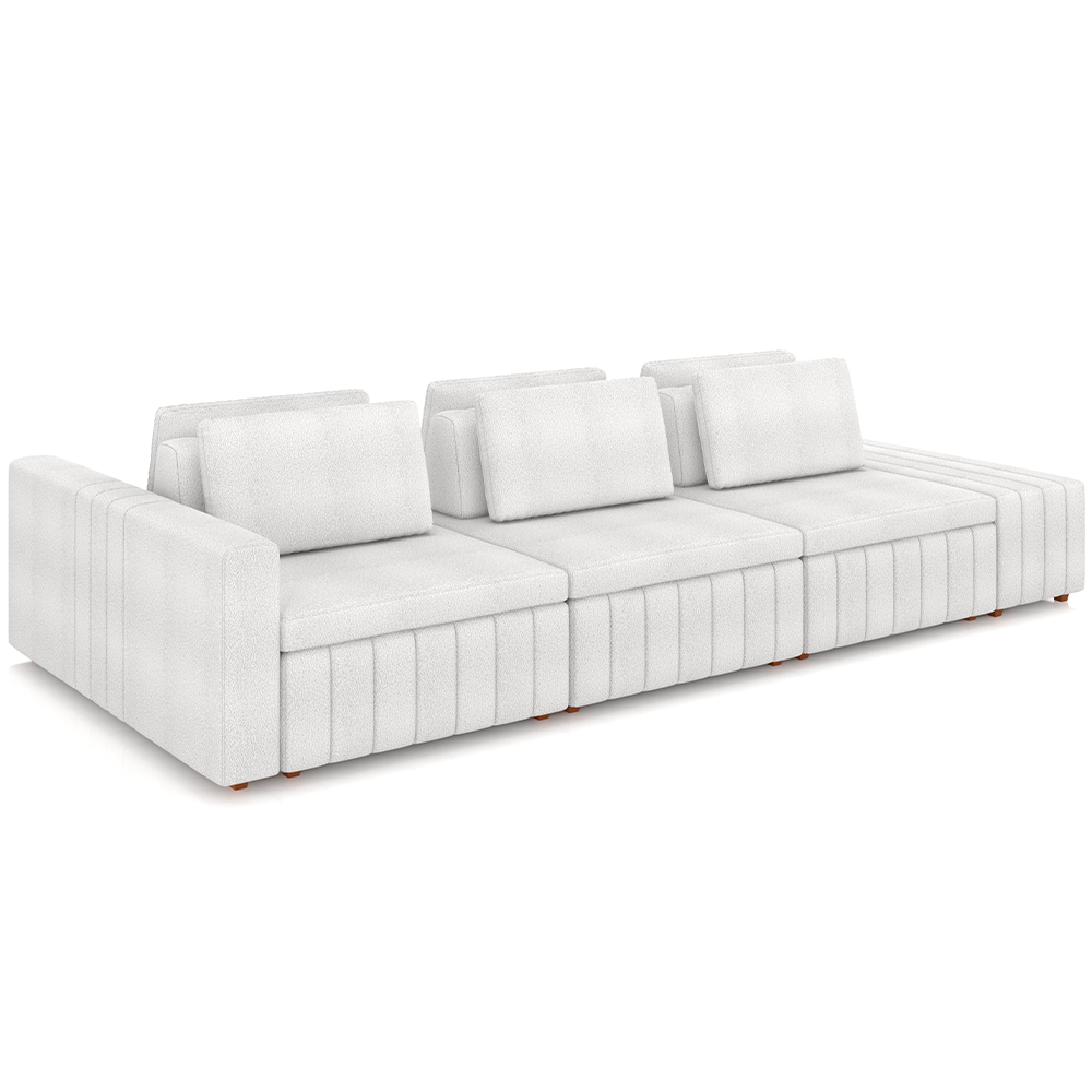 Sofá Ilha com Puff para Sala Living 365cm Amber M03 Bouclê Branco - Lyam Decor