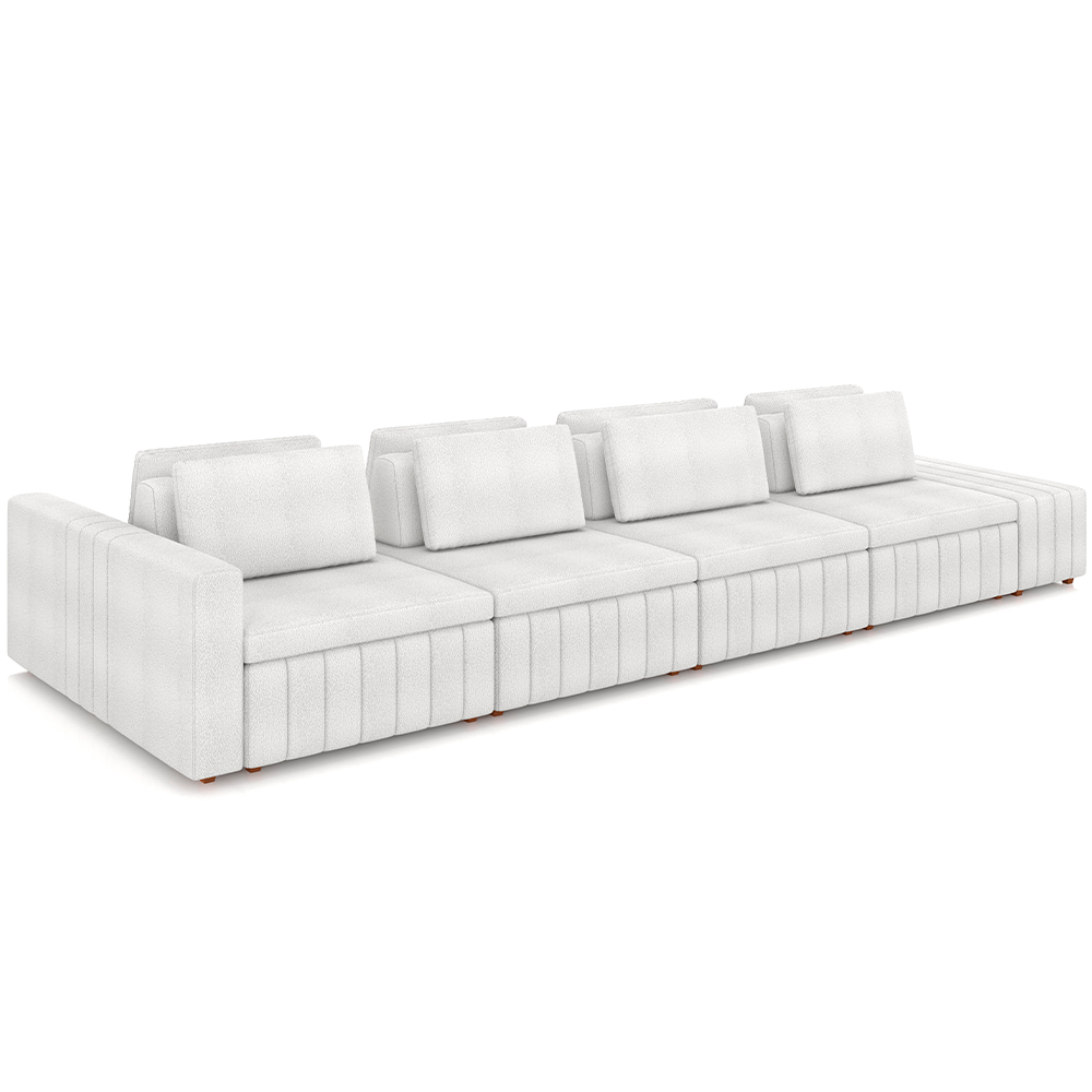 Sofá Ilha com Puff para Sala Living 425cm Amber M03 Bouclê Branco - Lyam Decor