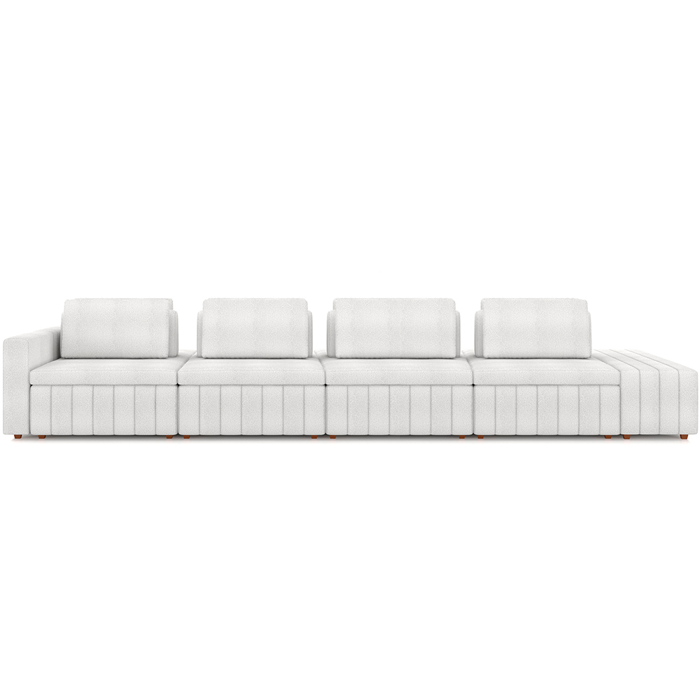 Sofá Ilha com Puff para Sala Living 505cm Amber M03 Bouclê Branco - Lyam Decor