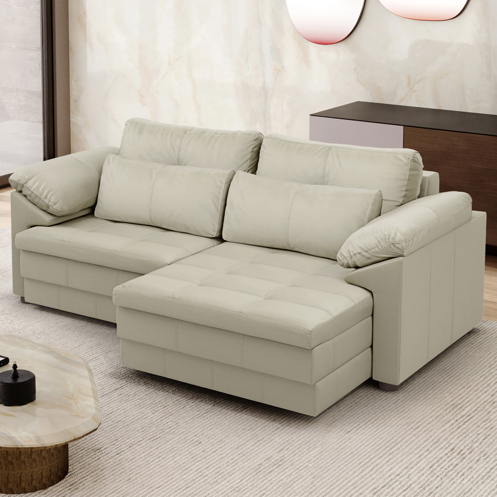 Sofá Retrátil Para Sala de Estar 2 Lugares 175cm Riza S03 Couro Bege Pérola - Lyam Decor