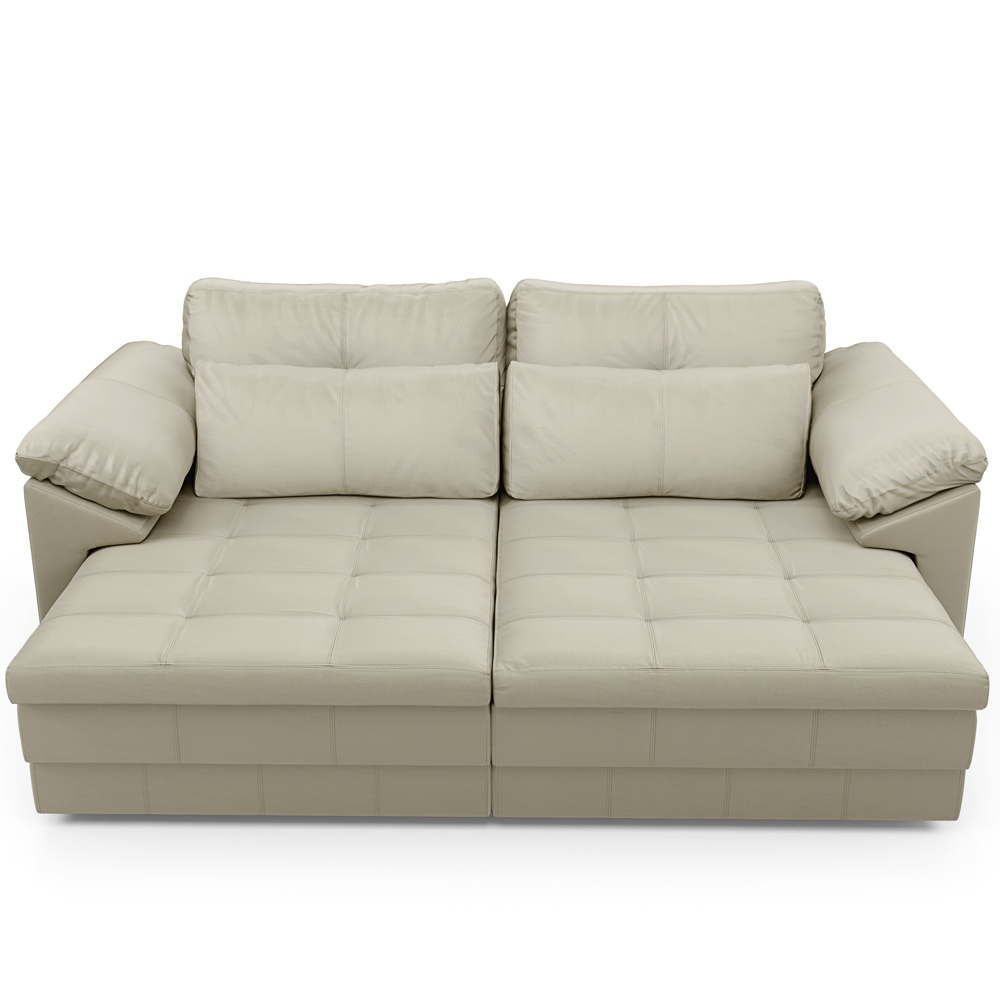 Sofá Retrátil Para Sala de Estar 2 Lugares 175cm Riza S03 Couro Bege Pérola - Lyam Decor