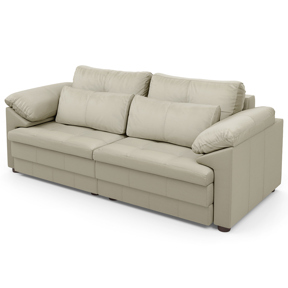 Sofá Retrátil Para Sala de Estar 2 Lugares 175cm Riza S03 Couro Bege Pérola - Lyam Decor