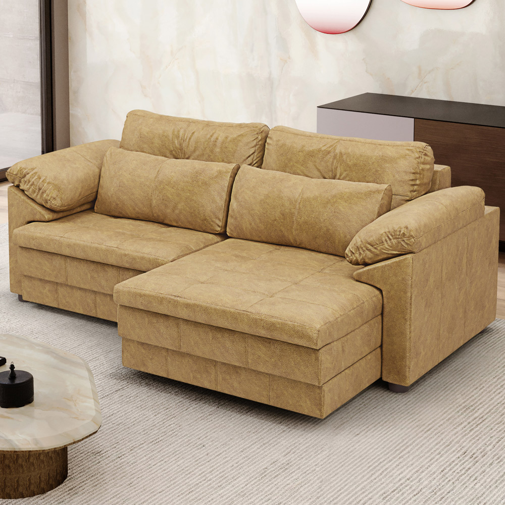Sofá Retrátil Para Sala de Estar 2 Lugares 175cm Riza S03 Couro Soft Bege - Lyam Decor