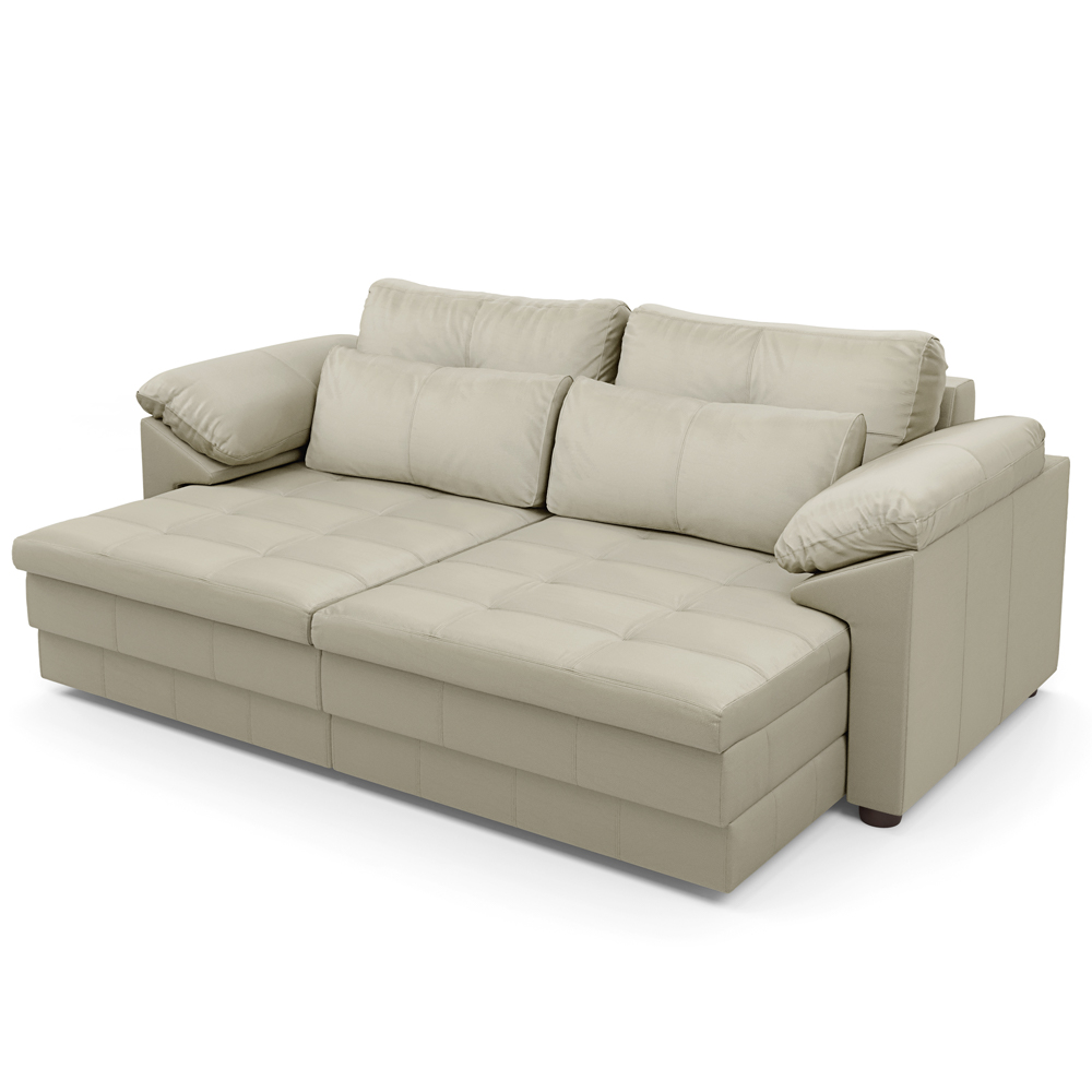 Sofá Retrátil Para Sala de Estar 3 Lugares 215cm Riza S03 Couro Bege Pérola - Lyam Decor