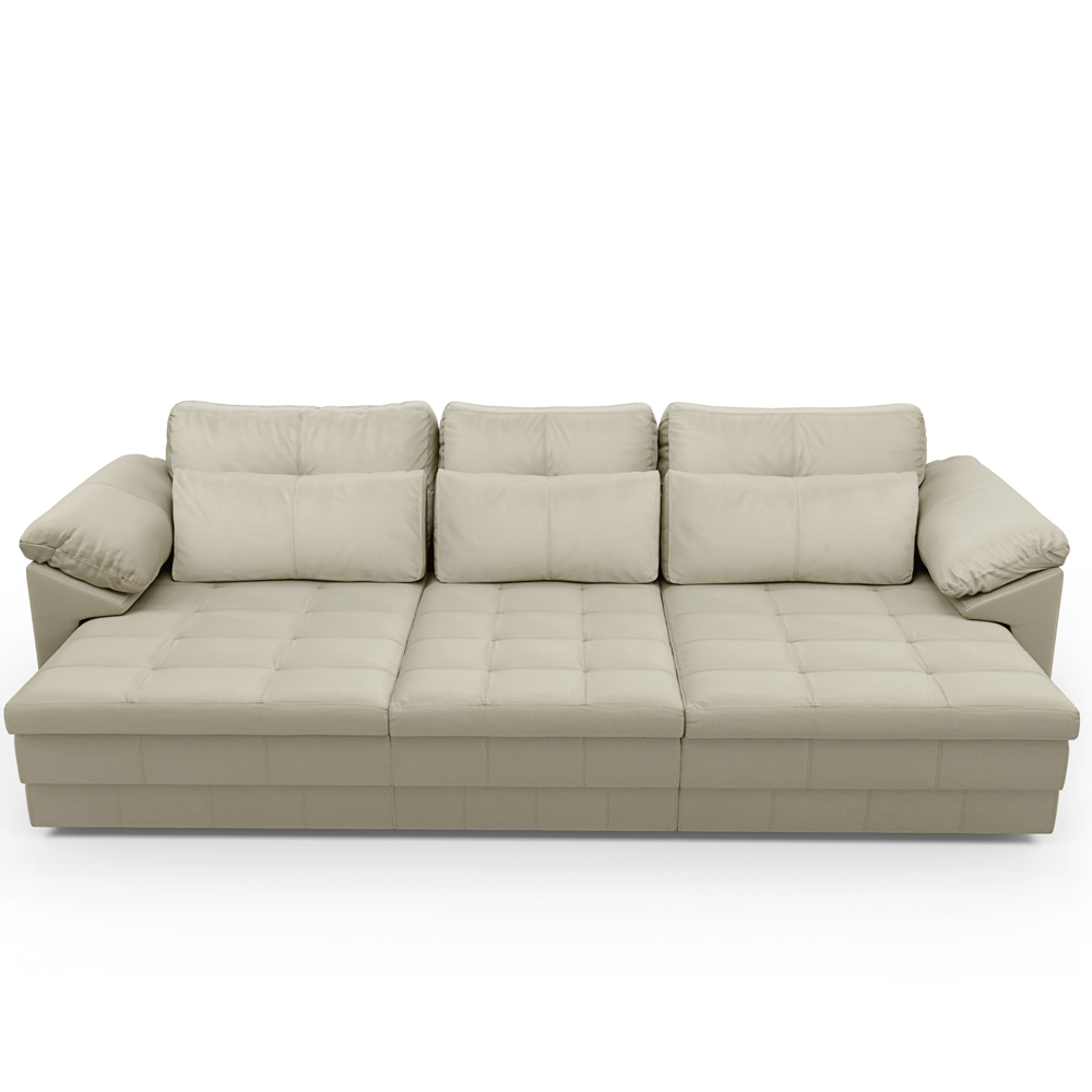 Sofá Retrátil Para Sala de Estar 3 Lugares 257cm Riza S03 Couro Bege Pérola - Lyam Decor