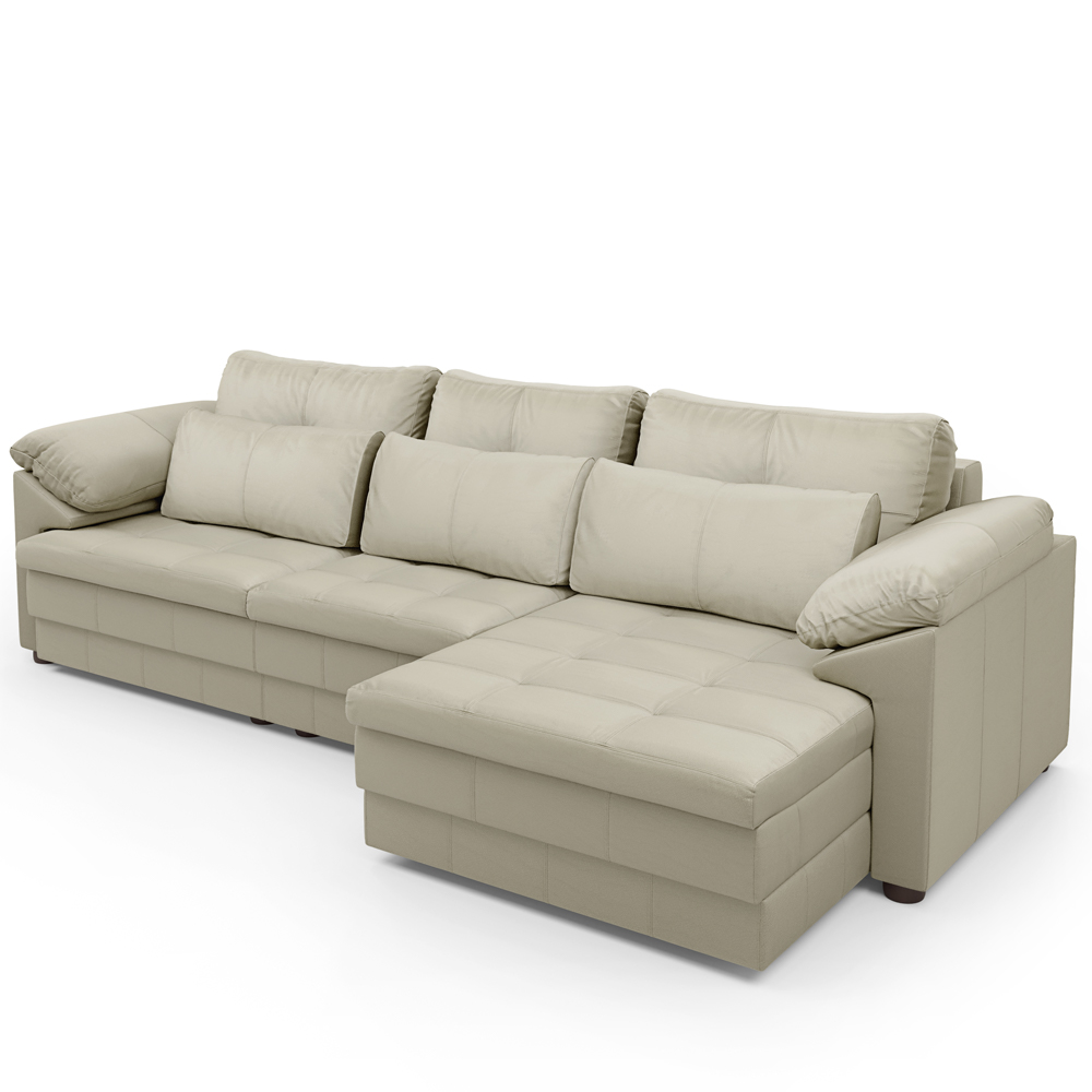 Sofá Retrátil Para Sala de Estar 3 Lugares 257cm Riza S03 Couro Bege Pérola - Lyam Decor