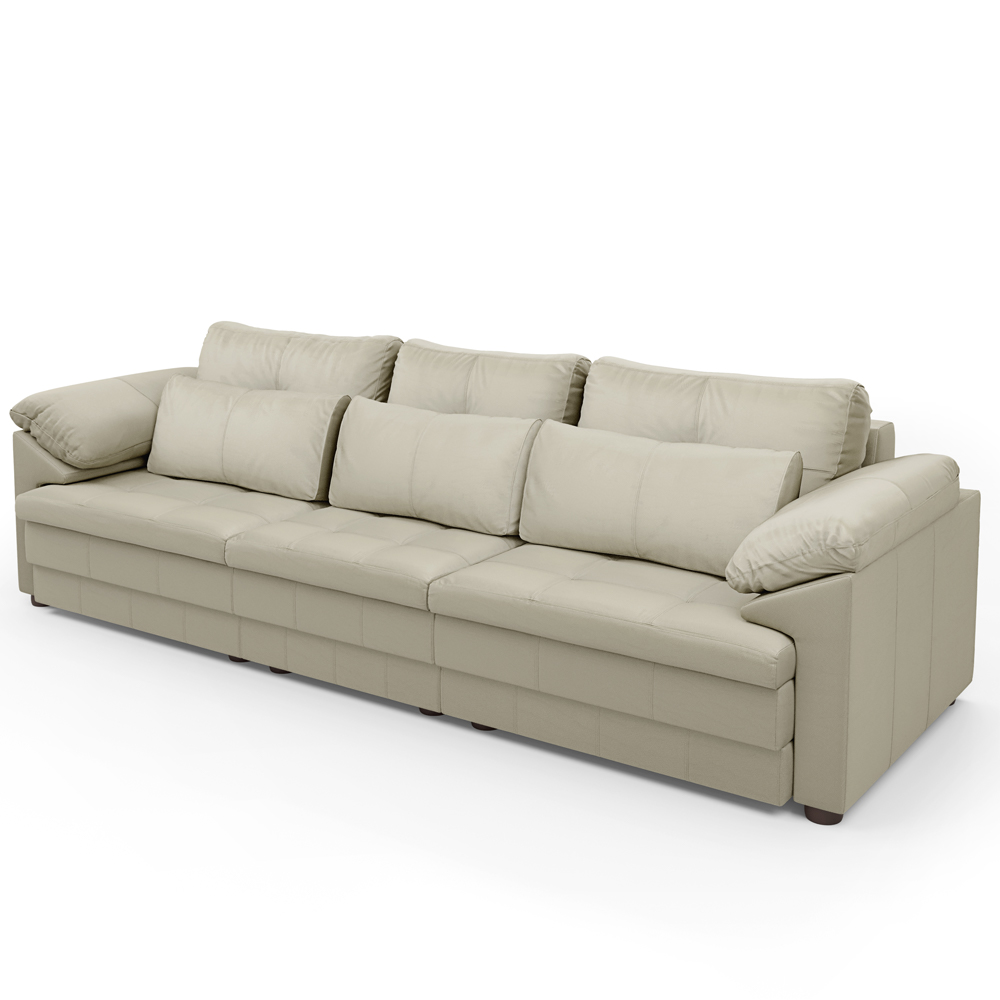 Sofá Retrátil Para Sala de Estar 4 Lugares 297cm Riza S03 Couro Bege Pérola - Lyam Decor