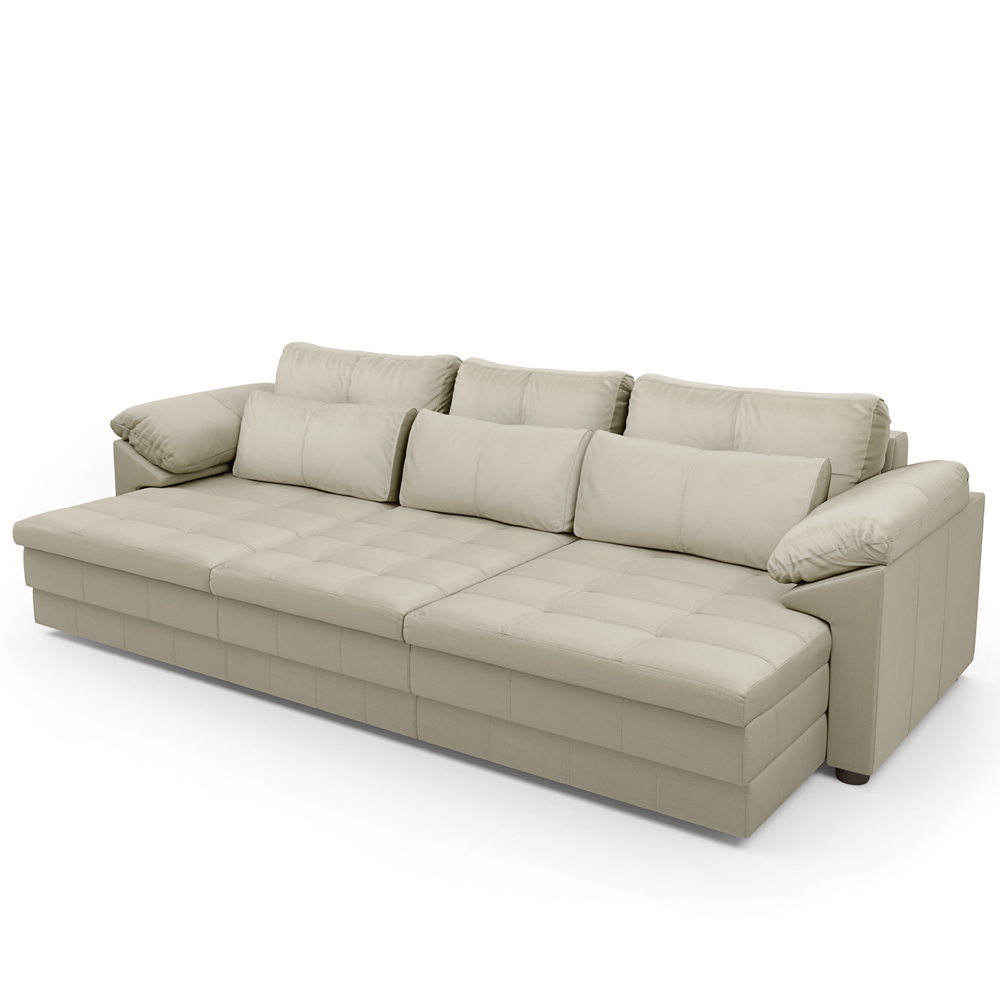 Sofá Retrátil Para Sala de Estar 4 Lugares 297cm Riza S03 Couro Bege Pérola - Lyam Decor