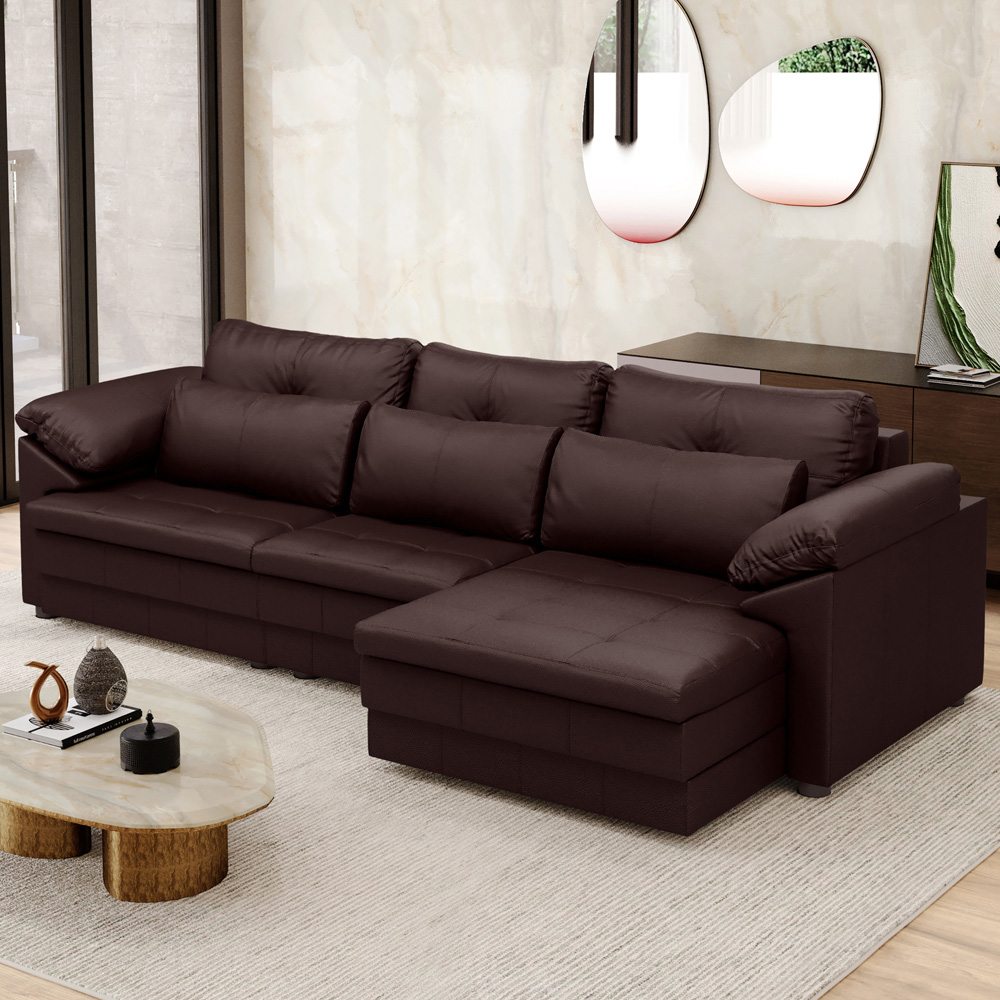 Sofá Retrátil Para Sala de Estar 4 Lugares 297cm Riza S03 Couro Caramelo - Lyam Decor