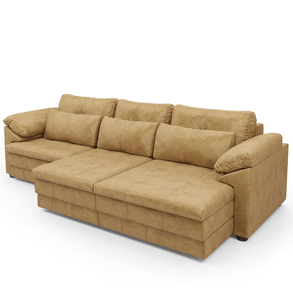 Sofá Retrátil Para Sala de Estar 4 Lugares 297cm Riza S03 Couro Soft Bege - Lyam Decor