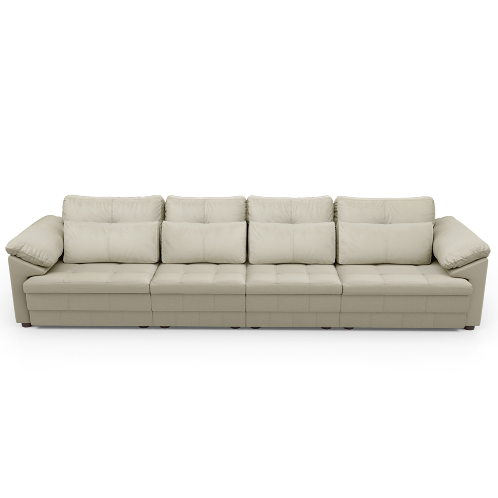 Sofá Retrátil Para Sala de Estar 4 Lugares 339cm Riza S03 Couro Bege Pérola - Lyam Decor