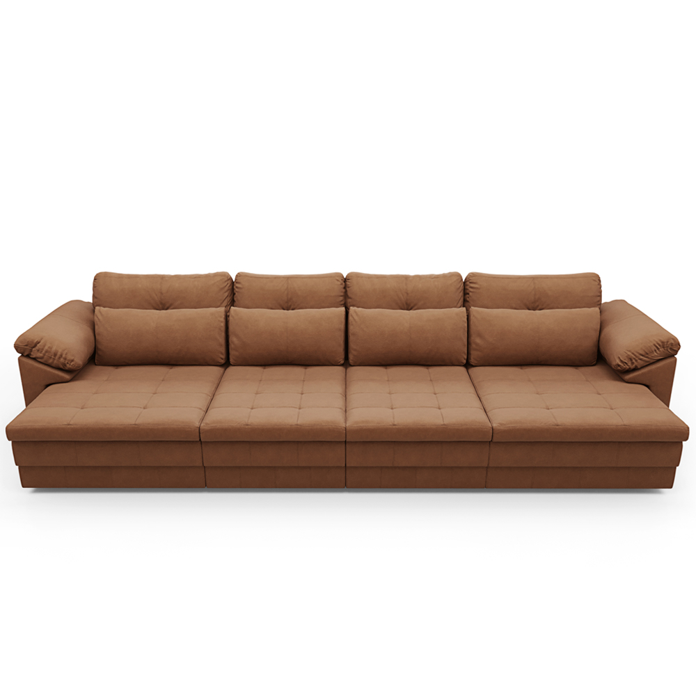 Sofá Retrátil Para Sala de Estar 4 Lugares 339cm Riza S03 Couro Soft Mel - Lyam Decor