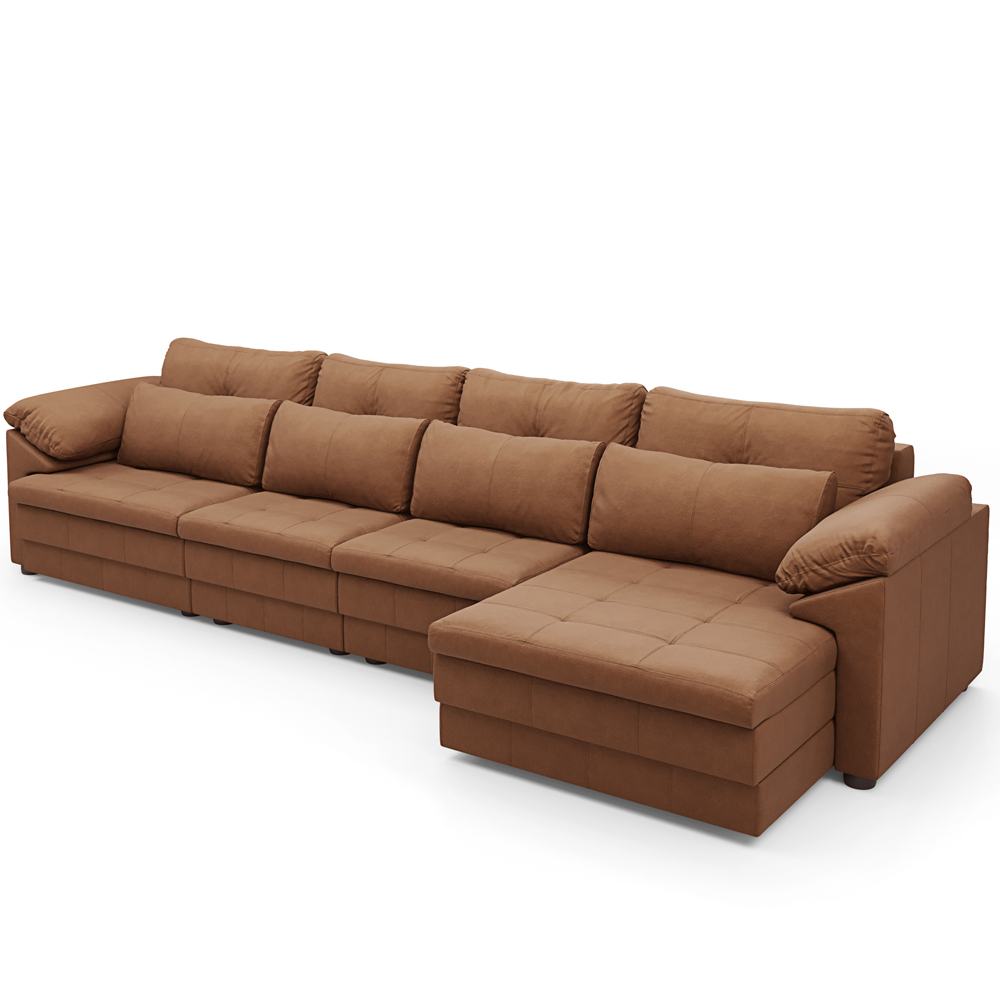 Sofá Retrátil Para Sala de Estar 4 Lugares 339cm Riza S03 Couro Soft Mel - Lyam Decor