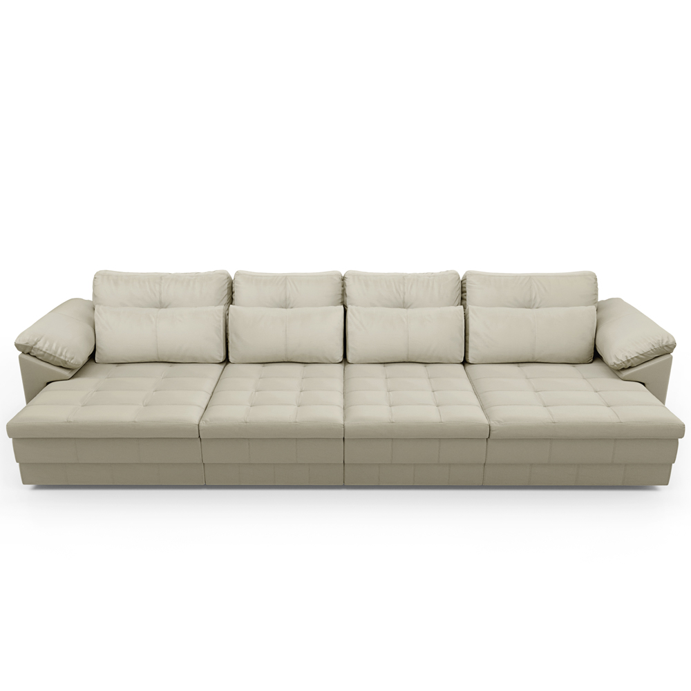 Sofá Retrátil Para Sala de Estar 5 Lugares 379cm Riza S03 Couro Bege Pérola - Lyam Decor