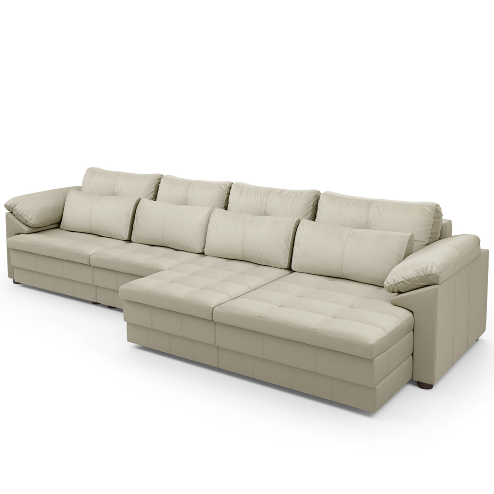 Sofá Retrátil Para Sala de Estar 5 Lugares 379cm Riza S03 Couro Bege Pérola - Lyam Decor