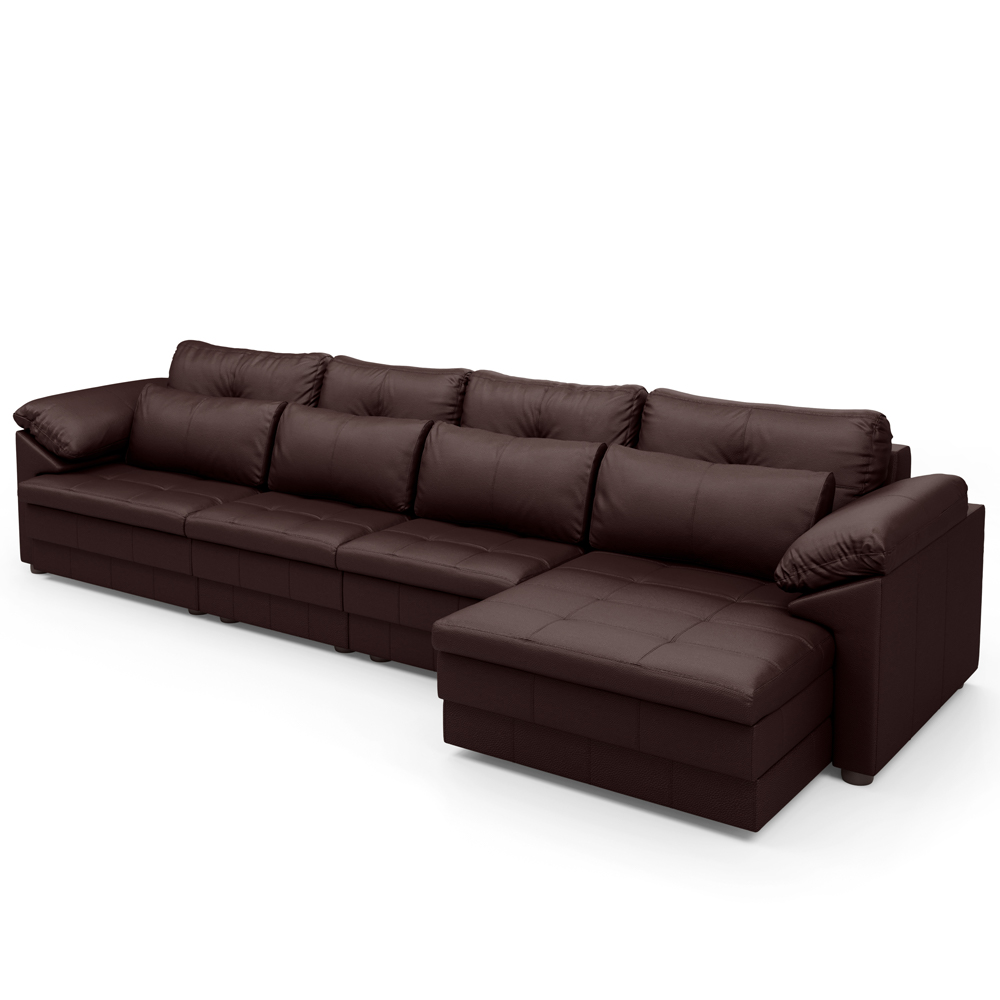 Sofá Retrátil Para Sala de Estar 5 Lugares 379cm Riza S03 Couro Caramelo - Lyam Decor